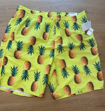 Old Navy Men's Large Pineapple Print Swim Trunks Mesh Liner 40 UV New with NWT