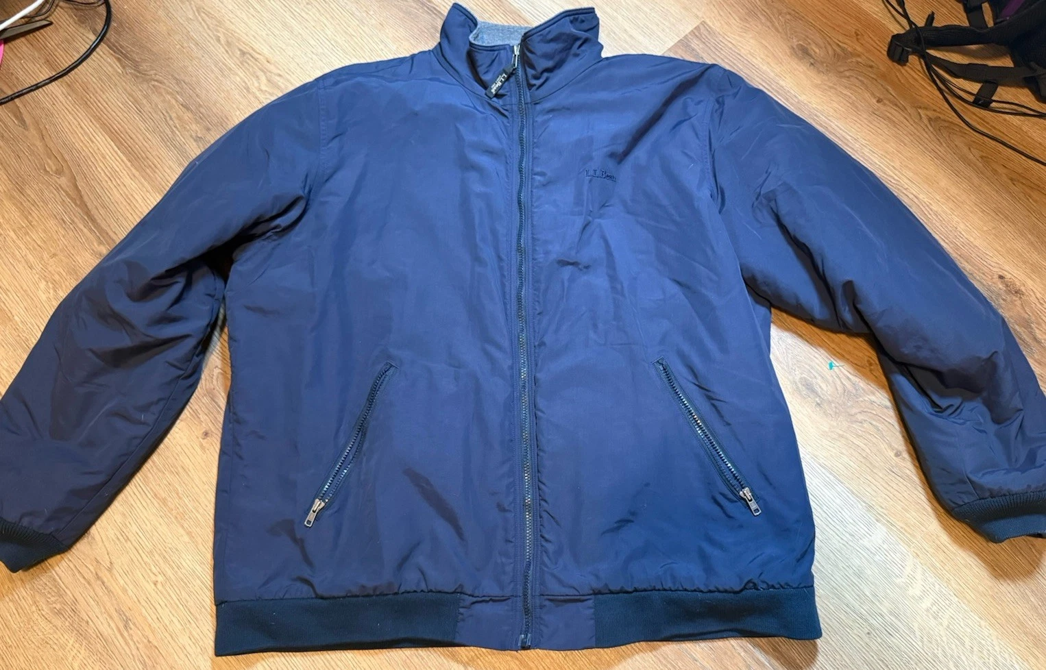 LL Bean Warm Up Bomber Jacket Mens Large Reg Green Full Zip Fleece Lined