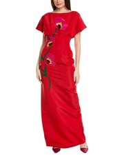 Carolina Herrera Fan Bodice Silk Column Gown Women's Red 4