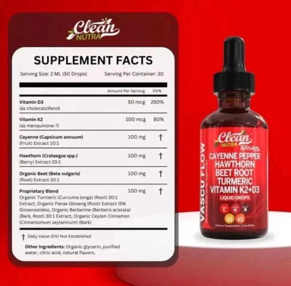 Clean Nutra Organic Cayena Pimienta Líquida Gotas Vitamina D3 K2 60 ml Paquete de 5 Foto 2 de 4