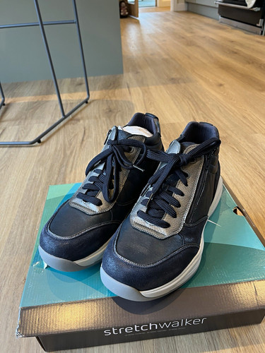 Xsensible Stretchwalker Women Navy Lace-Up Zip Low Top Trainers UK 9