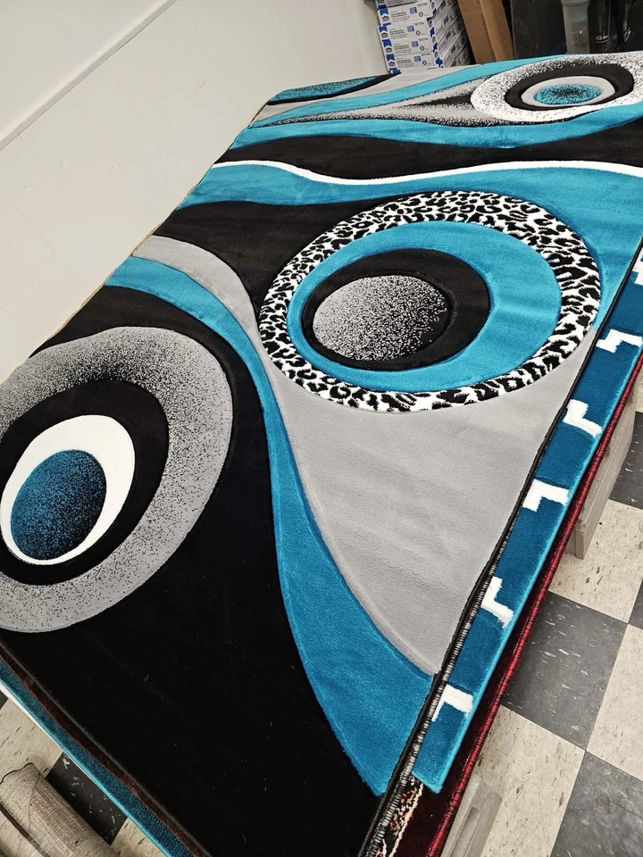 Alfombra de felpa tallada a mano 5x8 moderna abstracta contemporánea geométrica decoración del hogar Foto 2 de 4