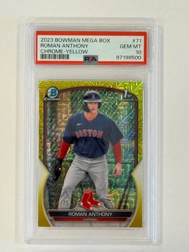 2023 Bowman Chrome Mega Box Yellow Refractors #BCP71 Roman Anthony /75 PSA 10!