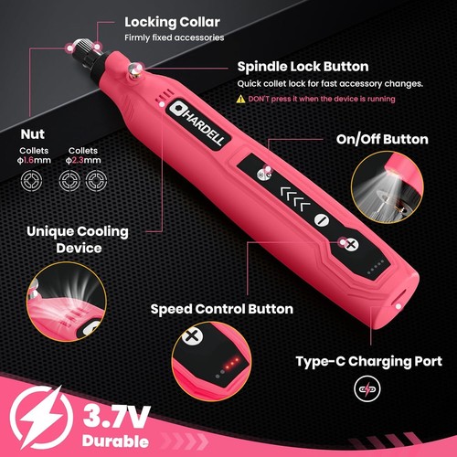 Mini Cordless Rotary Tool, 5-Speed 3.7V Rechargeable Kit with 69 Accessories, US - Picture 2 of 7