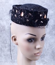 Vintage Womens Evening Church Dress Derby Statement Hat Mesh Teardrop