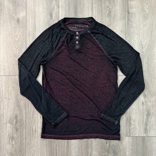 Helix Mens S Long Sleeve Henley Shirt Burgundy Gray - 第 1/6 張圖片