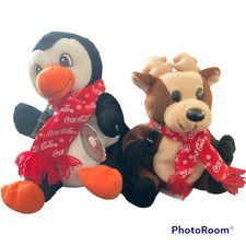 Coca-Cola Penguin Christmas Beanbag Plush Bean and Deer Lot of 2 Coke Toys 1997