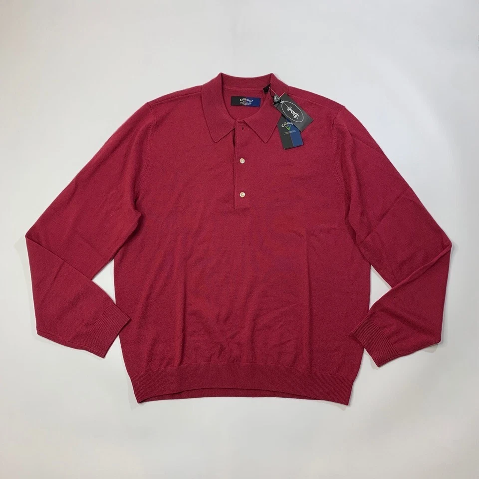 Callaway Polo Sweater Mens L Large Bordeaux Red Merino Wool Golf Collection - Image 2 of 4