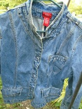 Denim Jean Jacket Massimo Mandarin Collar Button 3 Pocket Fitted Crop Size L
