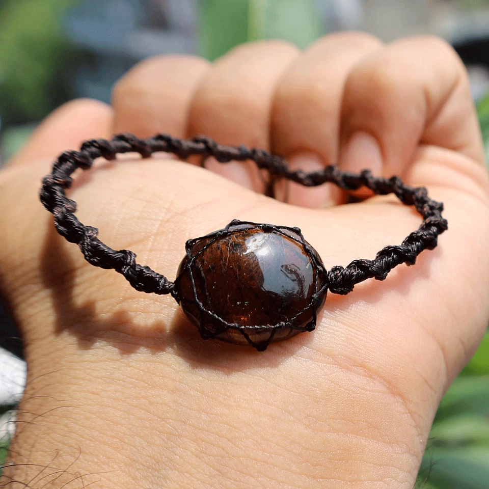 Brazalete de cristal de macramé boho hecho a mano con piedras preciosas de turmlaine natural Brasil Foto 4 de 4