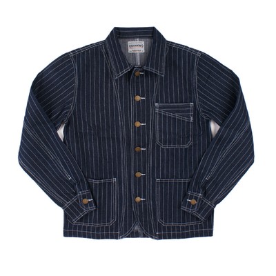 Denim Stripe Railroad Jacket Men's Motorcycle Vintage Overalls Work Casual Coat