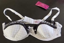 BRA 32B  KIKI DE PARIS LACE UNDERWIRE WHITE /BLACK LACE COTTON PADDED +TAGS NEW