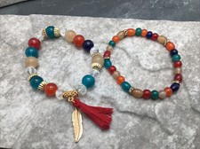 2 PC Handmade Bohemian Beaded Stackable Stretch Bracelet Set New Free Ship 5551