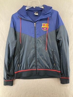 Nike Mens Jacket Medium Windbreaker Soccer FCB Colorblock Hooded Full Zip