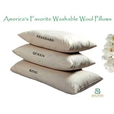 100% Virgin Wool Pillow Washable Shropshire Bed Standard Queen King Eco Green