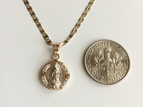 14K Solid Gold Virgin Guadalupe Pendant 18" Necklace- 2mm Chain- 12mm Mary- P144 - Picture 4 of 10