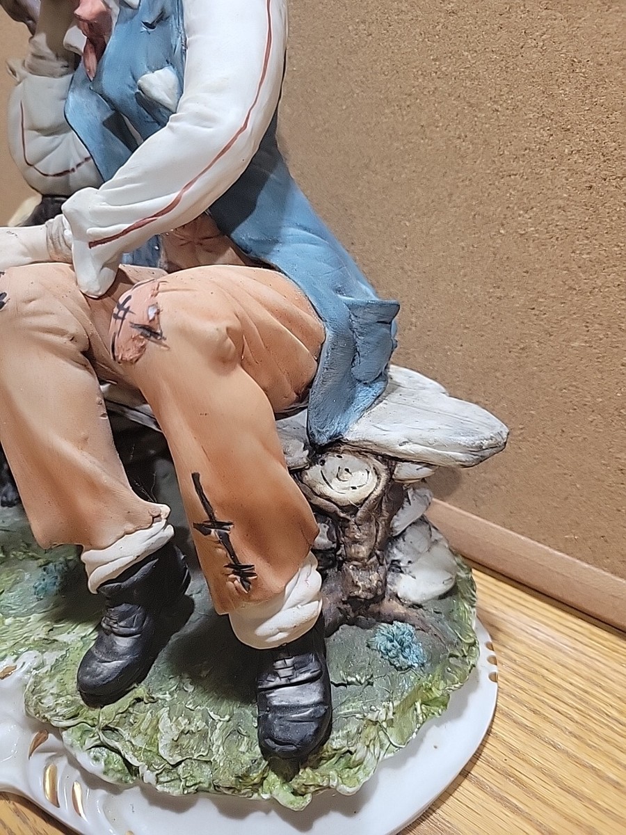CAPODIMONTE FIGURE OF MAN FEEDING DOG While Sitting On A Bench | eBay