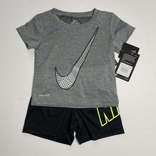 Nike Baby Dri-Fit Tee Shirt  Shorts Logo Set Outfit 12M Grey Black NEW