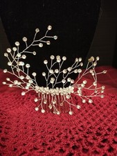 Bridal Hair Accessories Handmade Silver Wire Comb with 100 White Rhinestones 