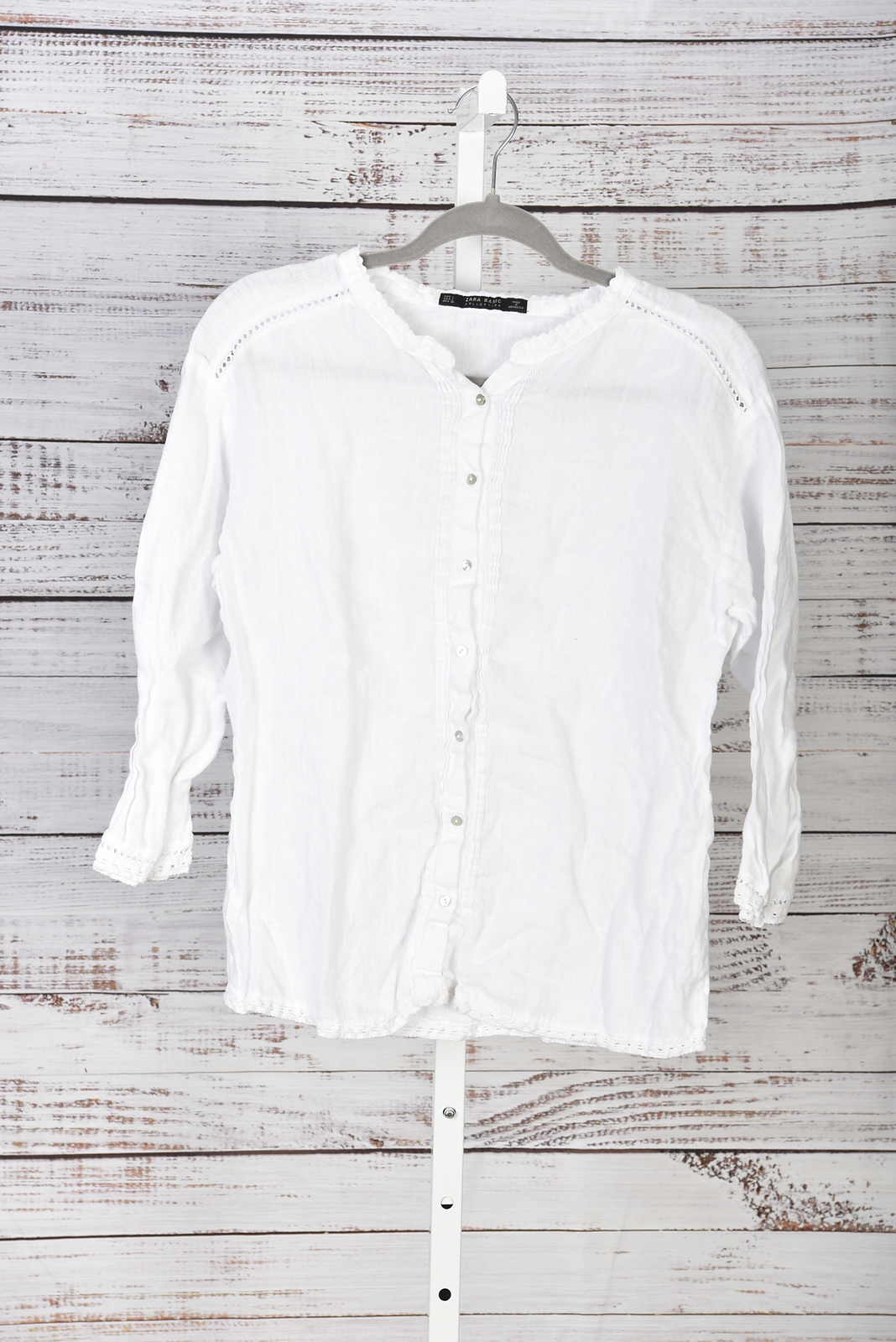 Zara Basic White Linen Button Down Blouse Size L - image 1