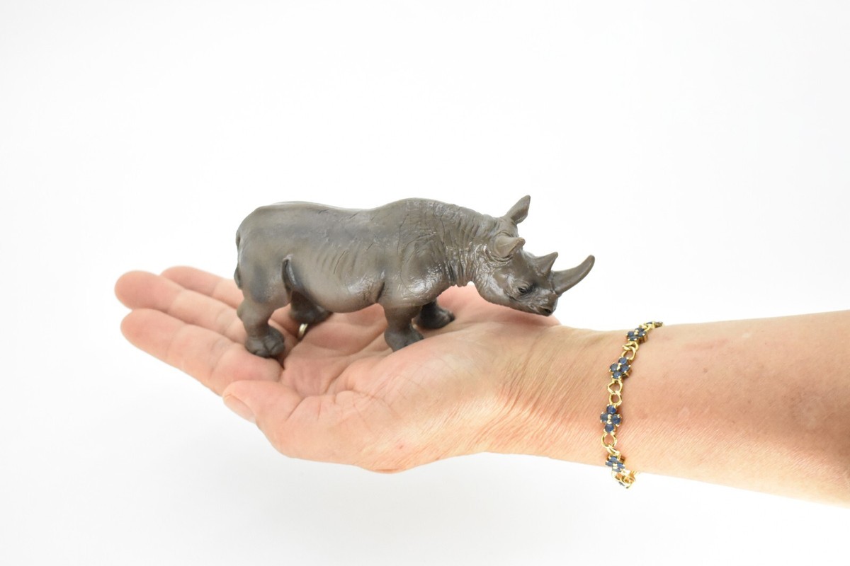 Rhino, Rhinoceros, Toy Animal, Realistic Rubber Model Hand Painted