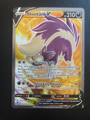 POKEMON TCG SKUNTANK V 180/195 SILVER TEMPEST FULL ART ULTRA RARE!!