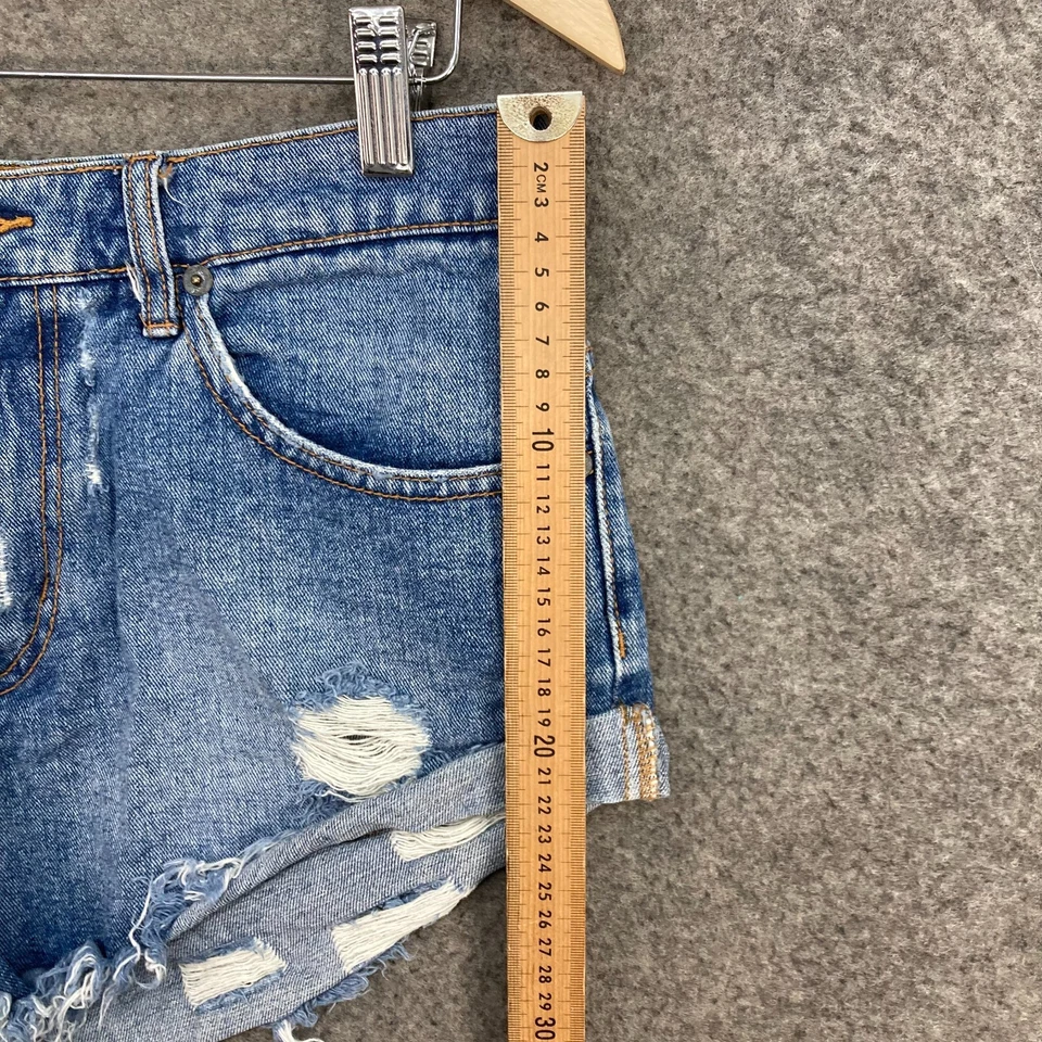 Pantalones Cortos RVCA Mujer 28 Azul Envejecido Denim Corte Algodón Verano 34229 Foto 4 de 4