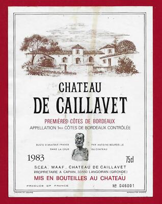 75/73 Etikett Label PREMIÈRES CÔTES DE BORDEAUX 1983 CHÂTEAU DE CAVAILLAVET