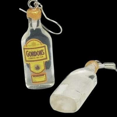 Gordon Gin Miniature Resin Bottles Earrings Funny Gag gift  Free US Ship