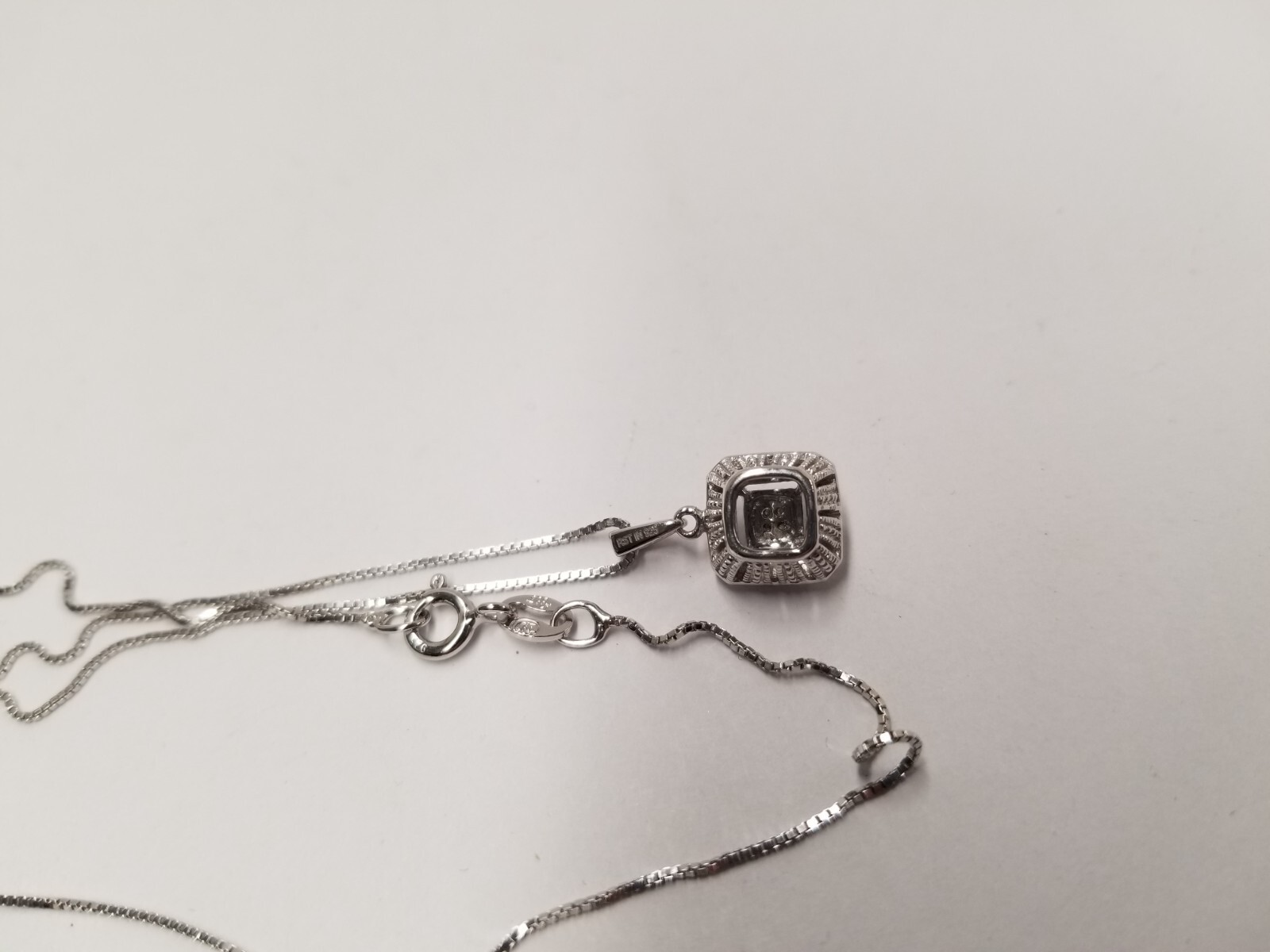 Tiny Diamond Accented Square Pendant Rhodium Plat… - image 6
