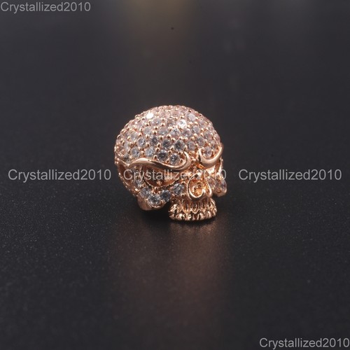 Zircon Gemstones Pave Solid Round Drilled Skull Bracelet Connector Charm Beads - Picture 14 of 22