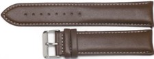 22 MM Extra Long Dark Brown Genuine Leather White Stitched Plain Watch Band