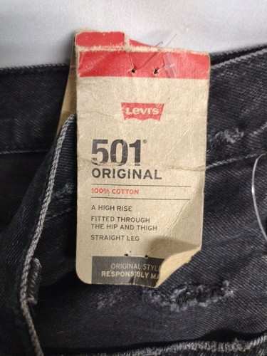NUOVO Levi's 501 Originale 32x32 Dritto Nero Bottone Fly 100% Cotone Anticato - Foto 4 di 20