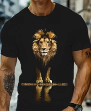 Men's Vibrant Golden Lion Graphic Print T-Shirt Unisex Cotton Loose Fit T-Shirt