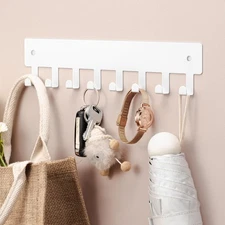 pickpiff White Key Holder for Wall Adhesive, Key Hooks with 8 Hooks Wall Moun...