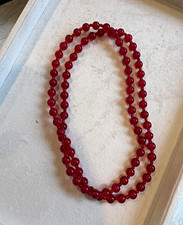 Vintage red glass beaded necklace strand 34 in round