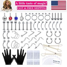89 Pcs Body Piercing Kit for All Body Piercings Nose Piercing Stainless Steel...