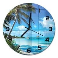 Runde Wanduhr Aus GehäRtetem Glas Tropischer Strand Schwarze Zeiger Fi30 Cm