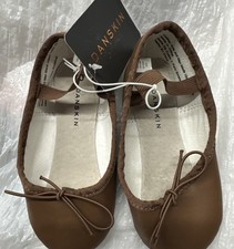 Danskin sz 11 Girls Ballet Shoes Cocoa Brown Leather Sole Round Toe Dance NEW