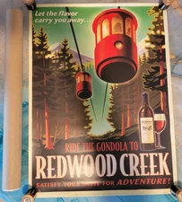 Rare Redwood Creek 18" x 24" Wine Art Advertising Poster Ride the Gondola