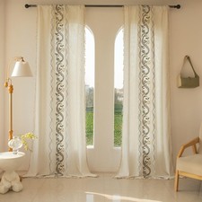 BHUSB Embroidered Bedroom Curtains Boho Vines Floral Curtains 84 Inch 2 Panel...