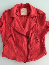 Free People Jacket Womens 6 Red Linen Blend Military Casual