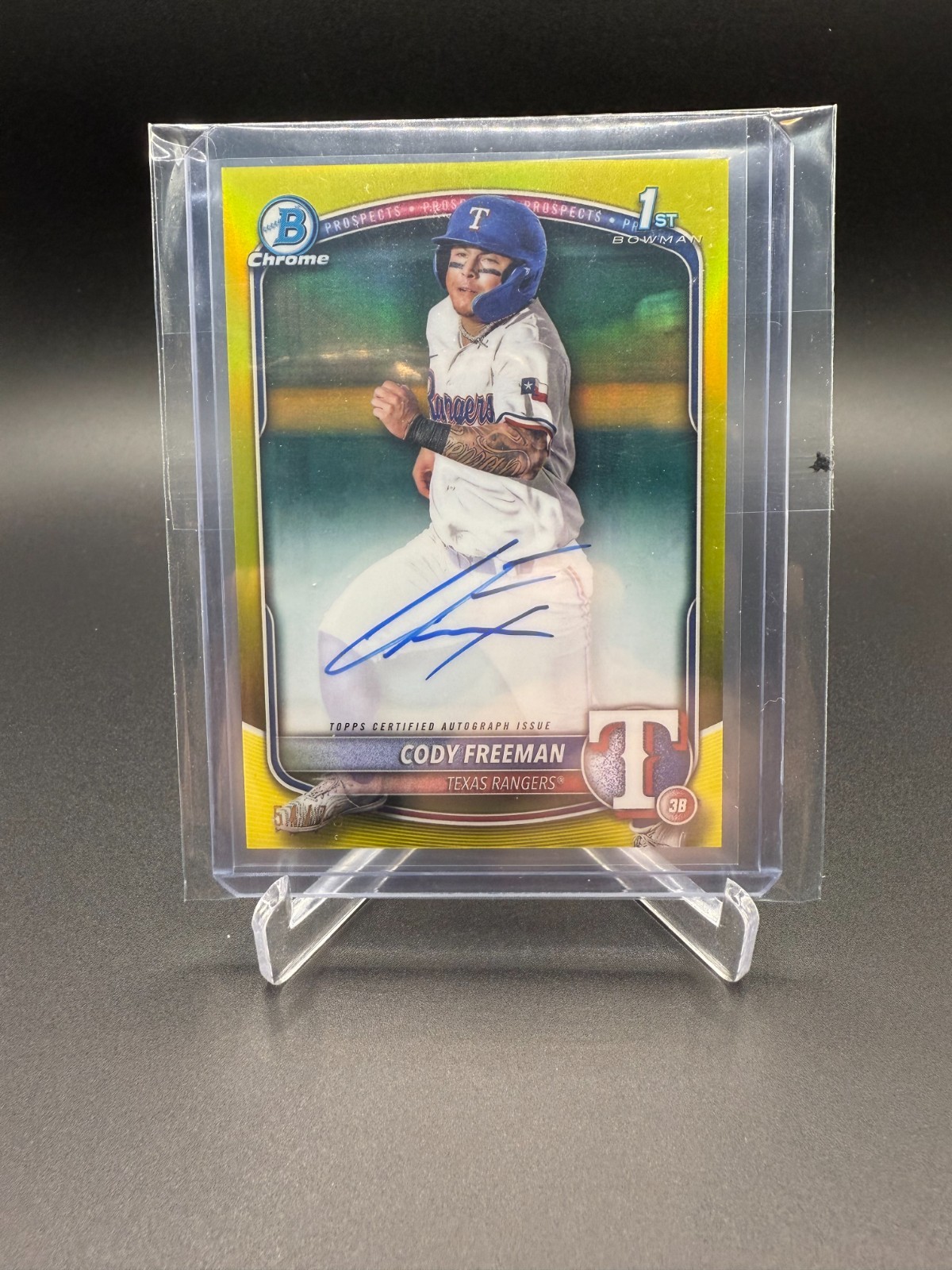 2025 1st Bowman Chrome CODY FREEMAN True Yellow Refractor Auto /75 TEXAS RANGERS