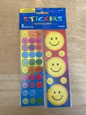 Vintage By Amscan Smiley Face Stickers   New Pack. 8 Strips. Colorful. No 159937