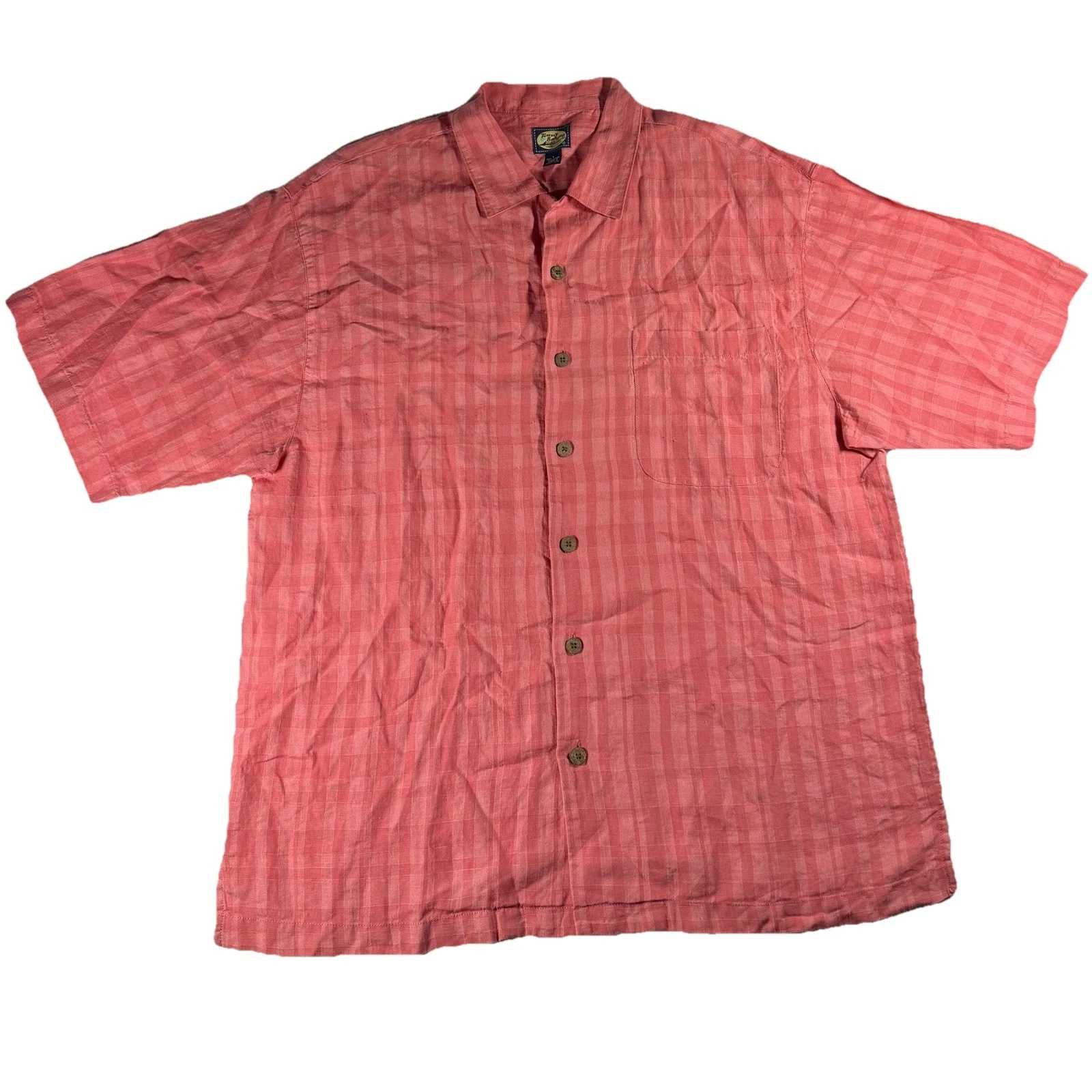 Tommy Bahama Shirt Men’s Large Plaid 100% Linen Short Sleeve Casual Vacation
