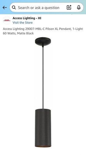 Access Lighting 29007-MBL-C Pilson XL 1 Light Tall Cord Pendant-10.5 Inches New - Picture 1 of 2