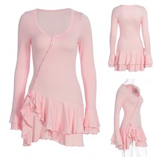 Womens Mini Dress Daily Dancewear Elegant Dresses Ribbed Front Slant Cuffs Hem