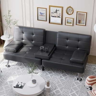 Shahoo Convertible Folding Futon Sofa Bed Sleeper Couch for Living Room Faux Lea