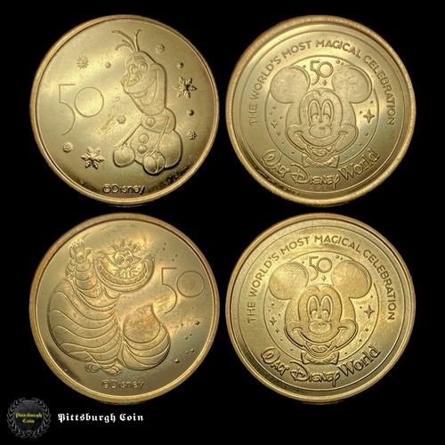 2021 Walt Disney World 50th Anniversary Souvenir Coins Olaf Frozen Cheshire Cat