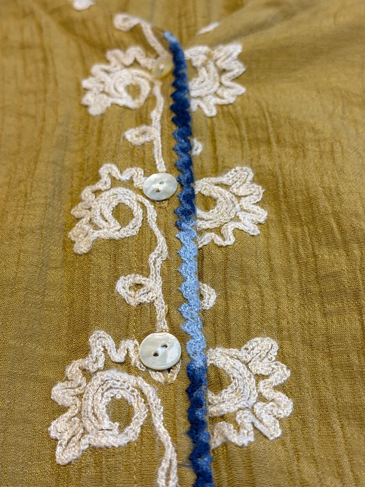 Blusa boho Figueroa & Flower para mujer M bordada mostaza manga 3/4 Foto 3 de 4